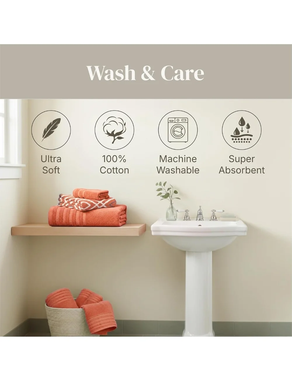Plush Coral Cotton Towel Set - 6 Piece
